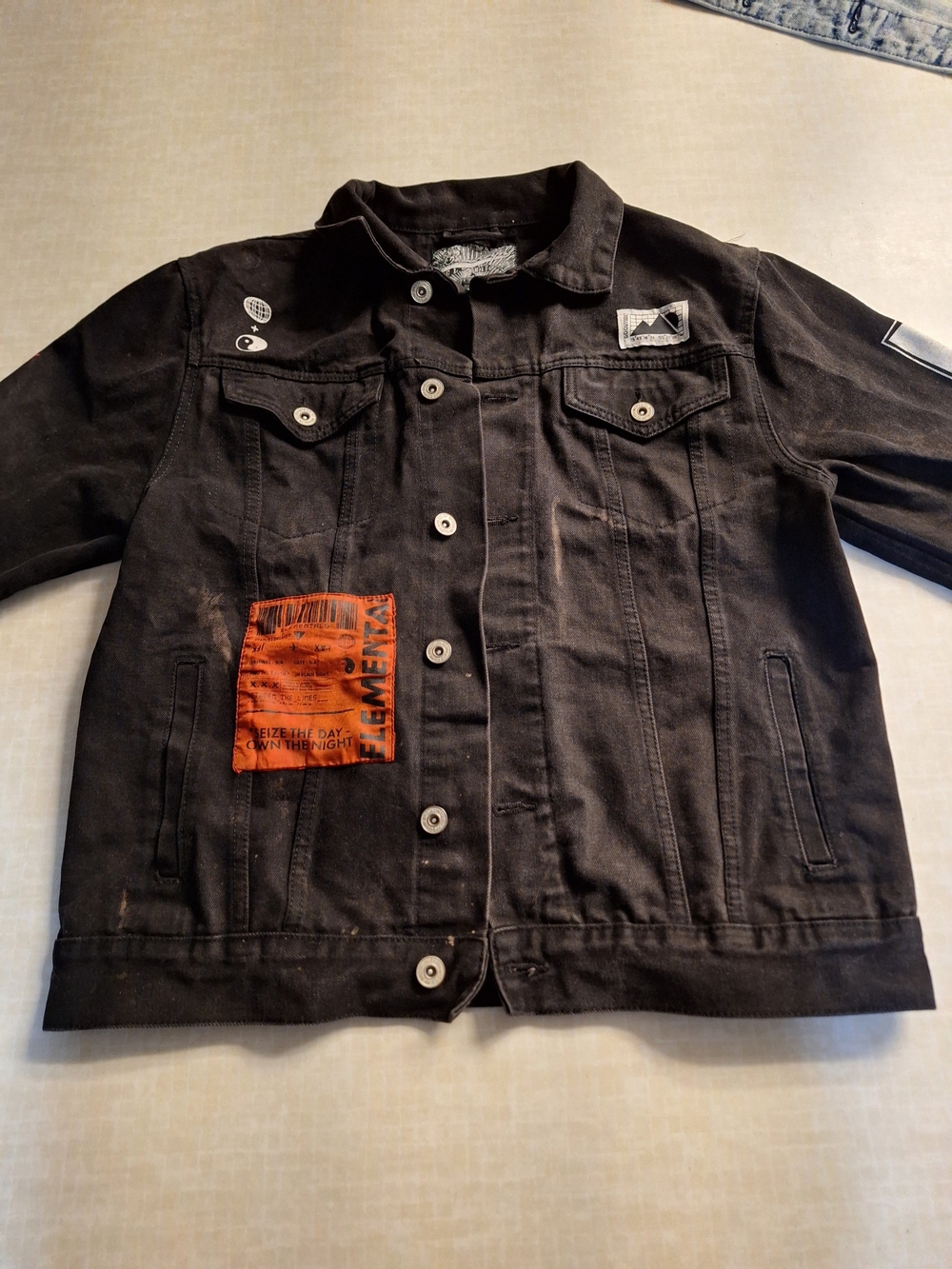 Rock & Republic Black Denim Jacket with Orange Patch